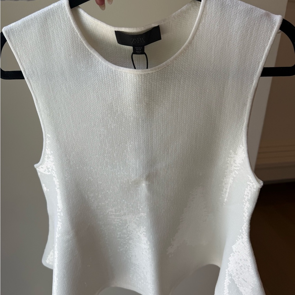 Zara White Sequin Peplum Top